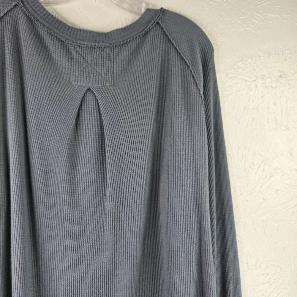 We The Free Thermal Shirt Sz M Gray Oversized Relaxed Fit Streetwear Slouchy Top